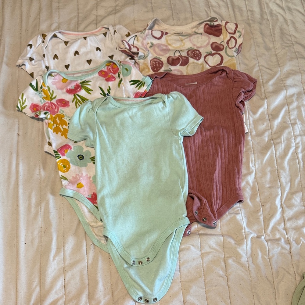 Cloud Island Floral and Solid Bodysuits - Mint, Pink, Cream